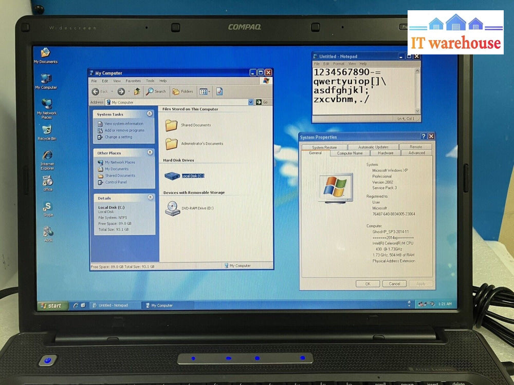 ~ Compaq Presario V6000 15.4" Laptop Celeron M 430 1.73GHz 512MB 100GB HD XP Pro