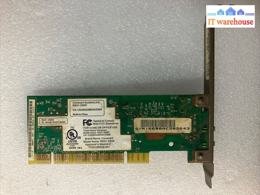 Conexant RD01-D850 PCI V92 56K Dial-Up Data Fax / Modem CARD ~
