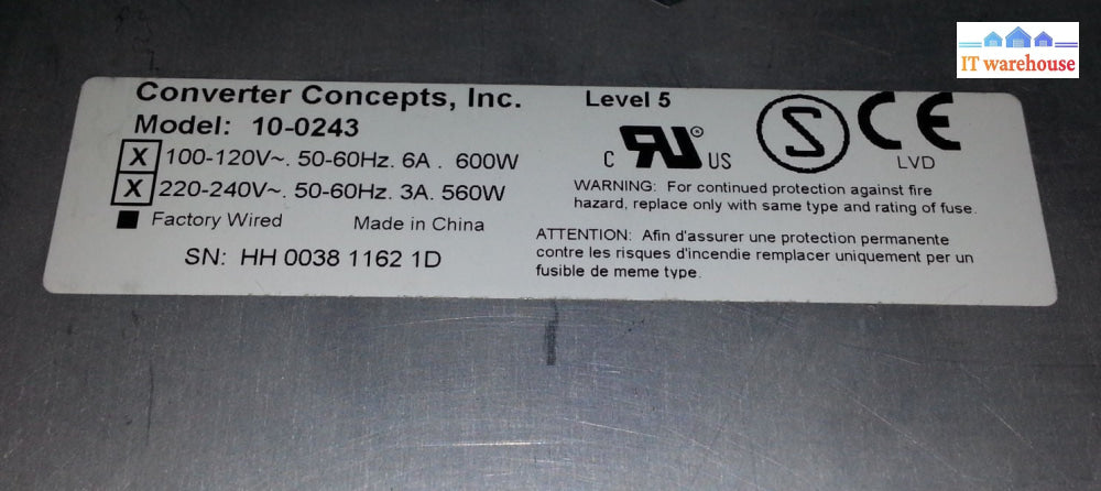 CONVERTER CONCEPTS 100-120V-600W 220-240V-560W 10-0243
