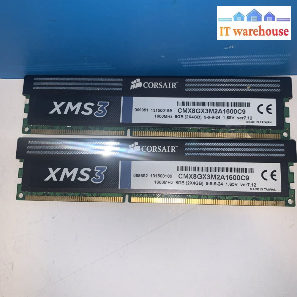 CORSAIR 2 x 4GB DDR3 1600 Desktop DIMM RAM XMS3 CMX8GX3M2A1600C9 240pin
