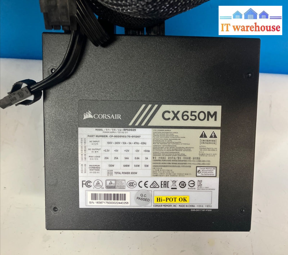 Corsair Cx Series Cx650M Rps0029 650W 80 Plus Bronze Power Supply Cp-9020103 ~