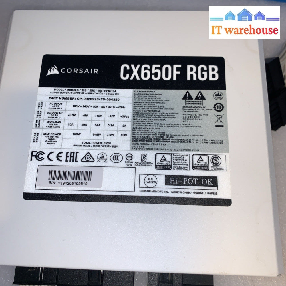 Corsair CX650F RGB 650W Power Supply Module - CP-9020226 (missing SATA Cables)