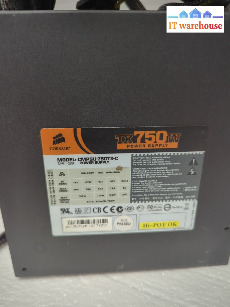 Corsair TX750W 750W 80 Plus Power Supply (4 + 4 CPU 2X 6 + 2 PCI-E) TESTED (Qty)