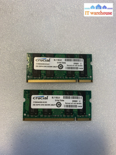 Crucial 4GB = 2x 2GB DDR2 800MHz PC2-6400 SODIMM Laptop Memory CT25664AC800