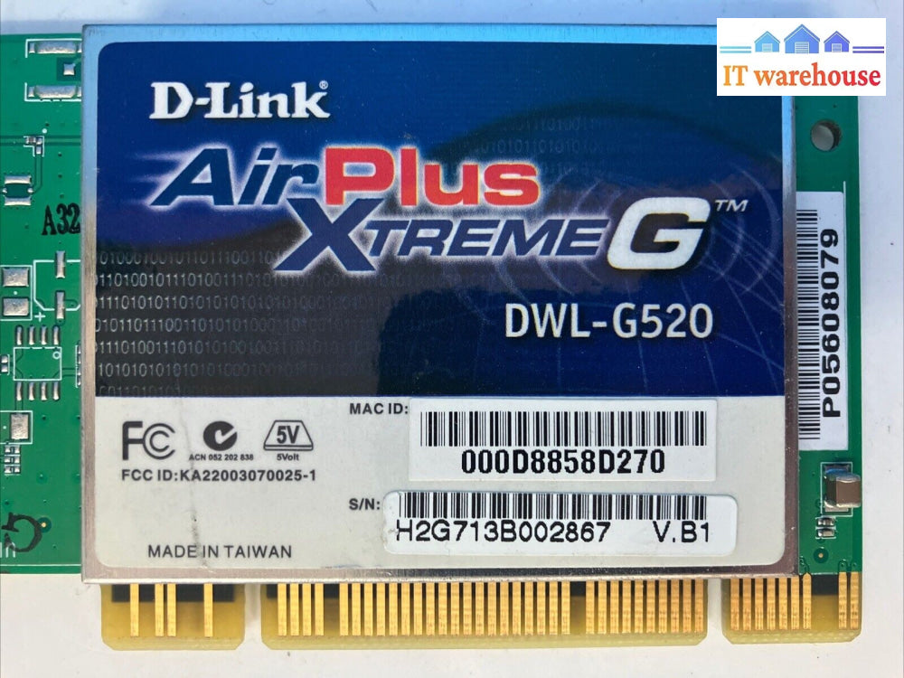 D-Link AirPlus XtremeG DWL-G520 Desktop PCI Wireless Adapter  KA22003070025-1 ~