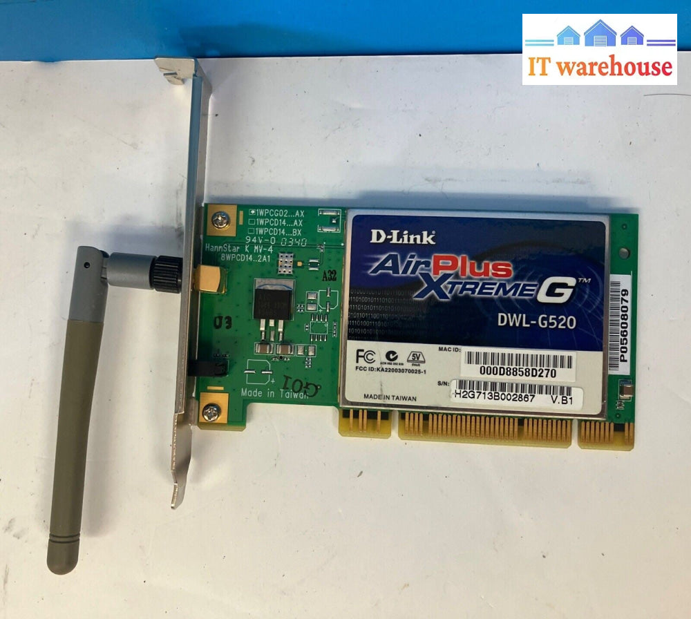 D-Link AirPlus XtremeG DWL-G520 Desktop PCI Wireless Adapter  KA22003070025-1 ~