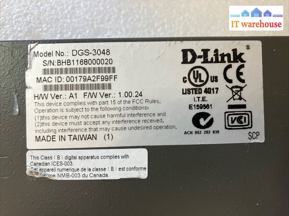 D-Link DGS-3048 48-Port 10/100/1000 Gigabit Smart Switch + 4-Port Combo SFP ~
