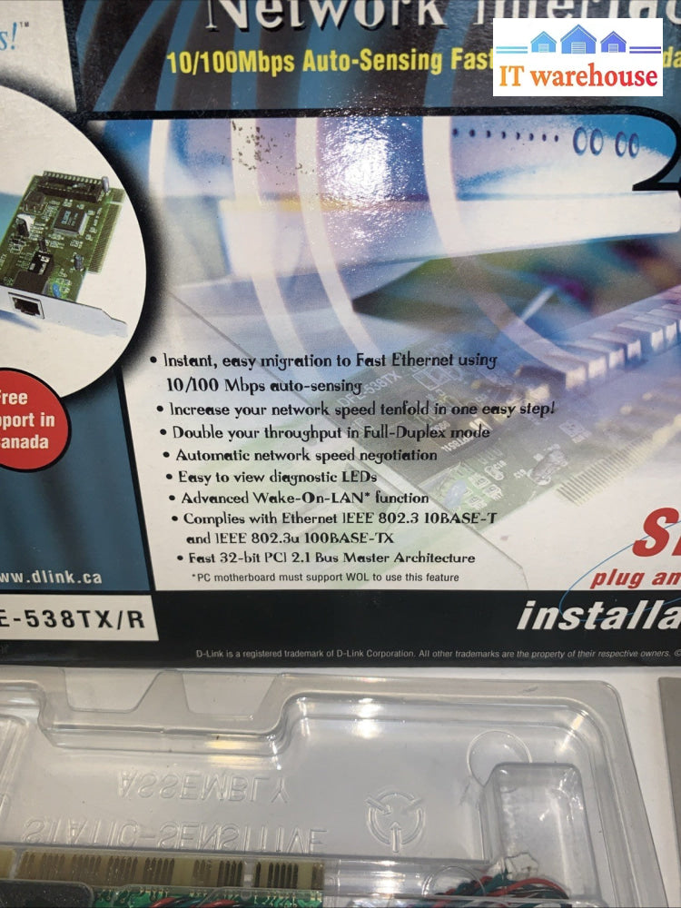 D-Link PCI Network Interface Card DFE-538TX/RR 10/100Mbps /Driver Plug and Play