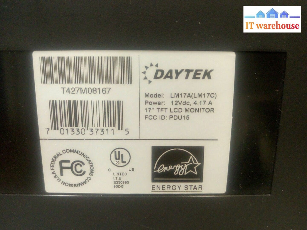 - DAYTEK LM17A (LM17C) INDUSTRY  MONITOR WITH AC ADAPTER