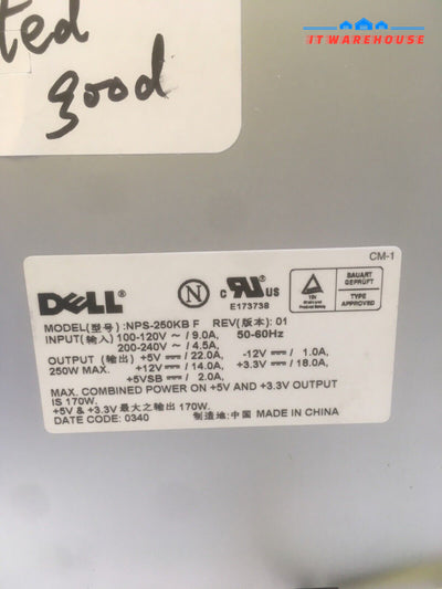 + Dell 250W Power Supply Nps-250Kb F Optiplex G0495 P1444 4R656 4G456 2N333