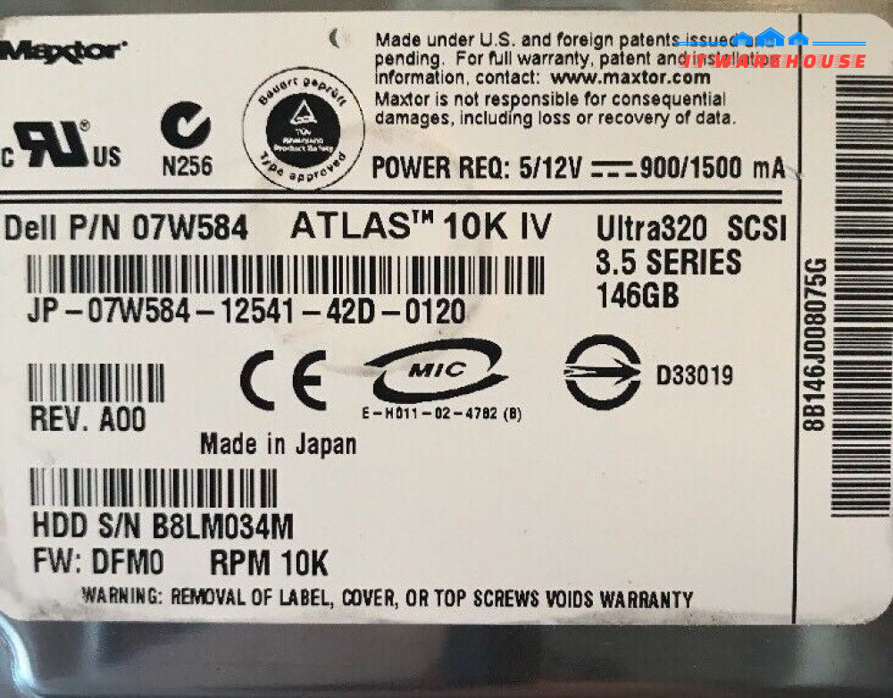 - DELL  7W584 MAXTOR  146GB 10K SCSI 80PIN 3.5" Hard Disk Drive U320 @@@