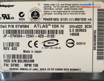 - DELL  7W584 MAXTOR  146GB 10K SCSI 80PIN 3.5" Hard Disk Drive U320 @@@