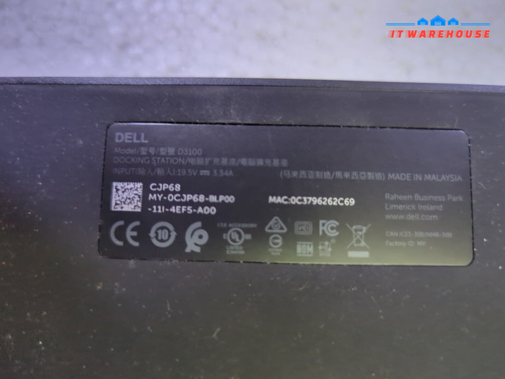 - Dell D3100 Cjp68 Usb 3.0 4K Display Docking Station (No Ac Adapter) Tested