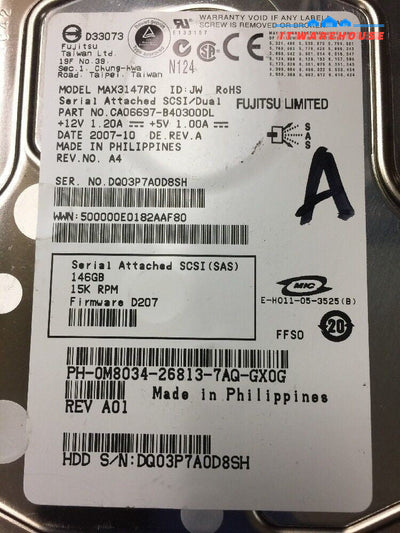 - Dell Fujitsu 146GB 15K SAS Hard Drive M8034 0M8034 MAX3147RC 3.5" @@@