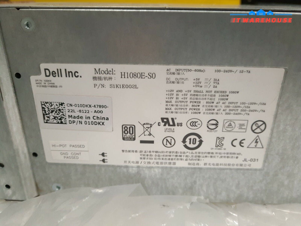 - Dell H1080E-S0 10DKX 1080W Power Supply FOR EQUALLOGIC PS6100 Tested
