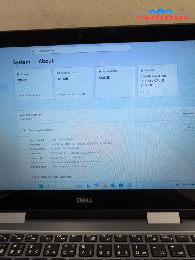 Dell Inspiron 14 5000 14" Touch Laptop i3-8145U /8GB RAM /256GB SSD /Win 11 -