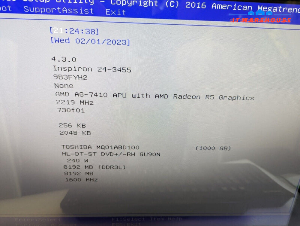 DELL INSPIRON 24 3455 A-I-O SERIES MOTHERBOARD AMD A8-7410 CPU 2F64W TESTED -