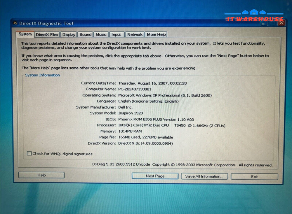 Dell Inspiron PP22L 15" Laptop Intel C2D CPU, 1GB RAM, 320GB HDD (Bad Battery) ~