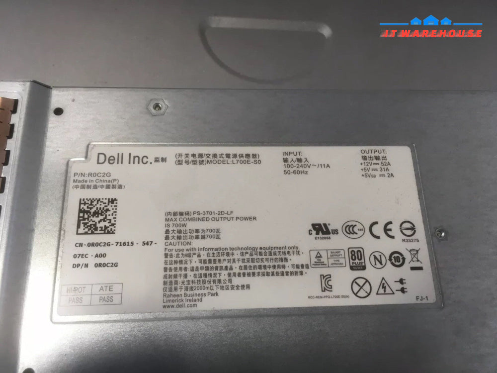 + Dell L700E-S0 EqualLogic 700W Server Power Supply R0C2G Ps-3701-2D-LF