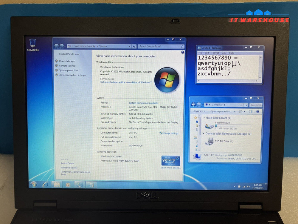 ~ Dell Latitude E5400 14" Laptop C2D P8400 2.26GHz CPU 4GB RAM 250GB HDD Win7Pro