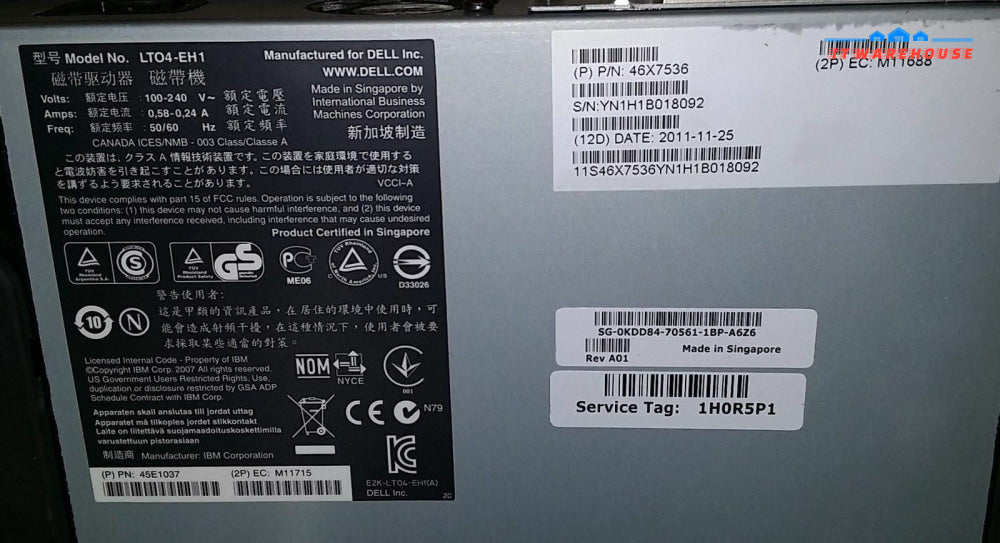 DELL LTO-4 1.6Tb EXTERNAL 45E1037 0KDD84 IBM LTO4-EH1 Ultrium4 HH Tape drive