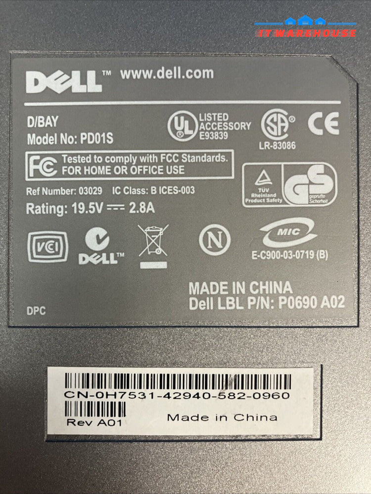 Dell Model PD01S External D/Bay w/CD-RW/DVD-ROM Drive 0H7531 P/N: P0690 A02 ~