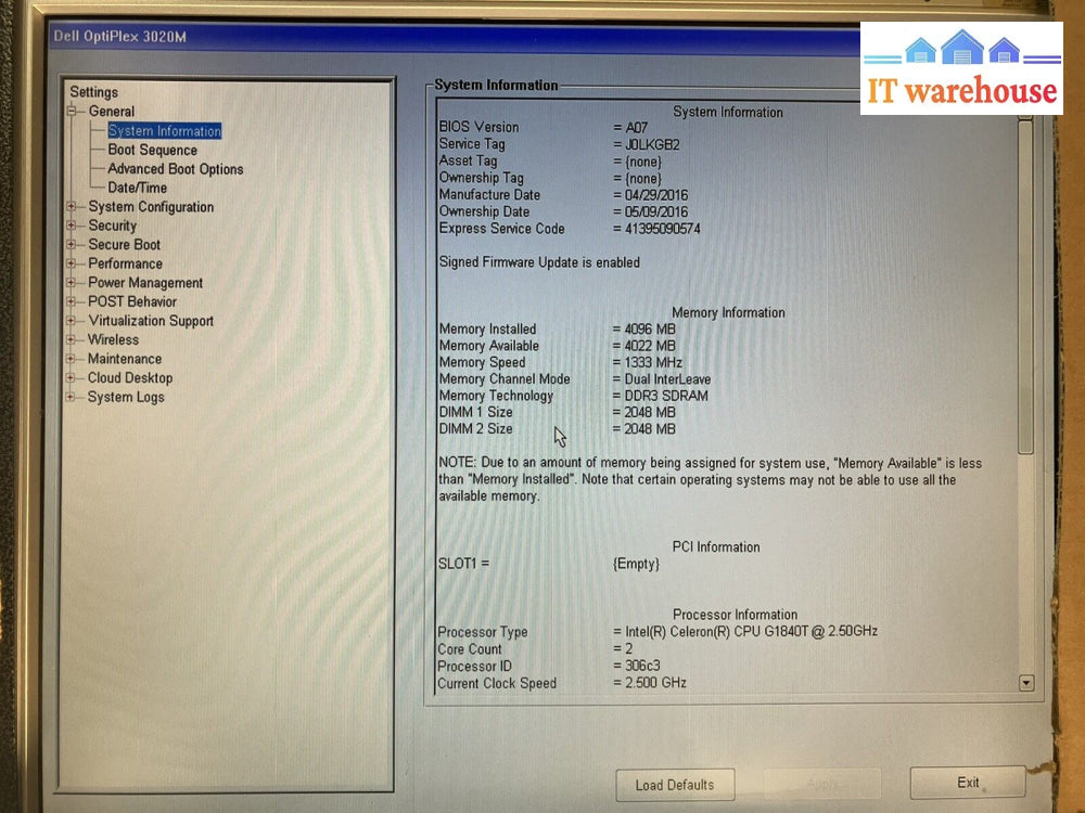 ~ Dell Optiplex 3020M Mini Pc + Intel Celeron G1840T Cpu 4Gb Ram 500Gb Hdd