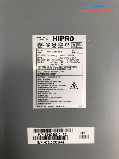 +Dell PowerVault 114T 230 Watts POWER SUPPLY HIPRO HP-U230EF3 12-87383-01