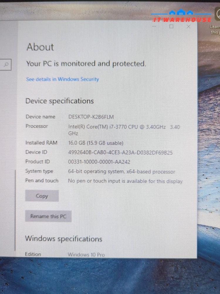 Dell Precision T1650 Workstation i7-3770 3.40GHz/ 16GB RAM /240GB SSD /WIN 10 -