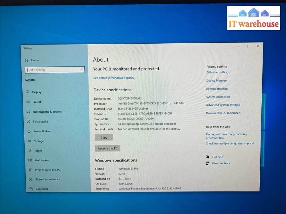 Dell Precision Tower 3620 Desktop Core I7-6700 Cpu 16Gb Ram 256Gb Ssd Win10 ~