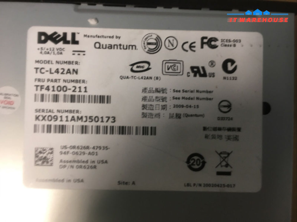 + Dell Quantum Lto4 Ultrium4 Sas Internal Drive Tc-L42An Tf4100-211 R626R Tested