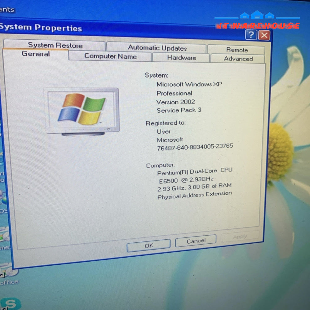 Dell Vostro 230 D03D Desktop Intel Core2 Duo E6500 3GB 250GB Windows XP Pro SP3
