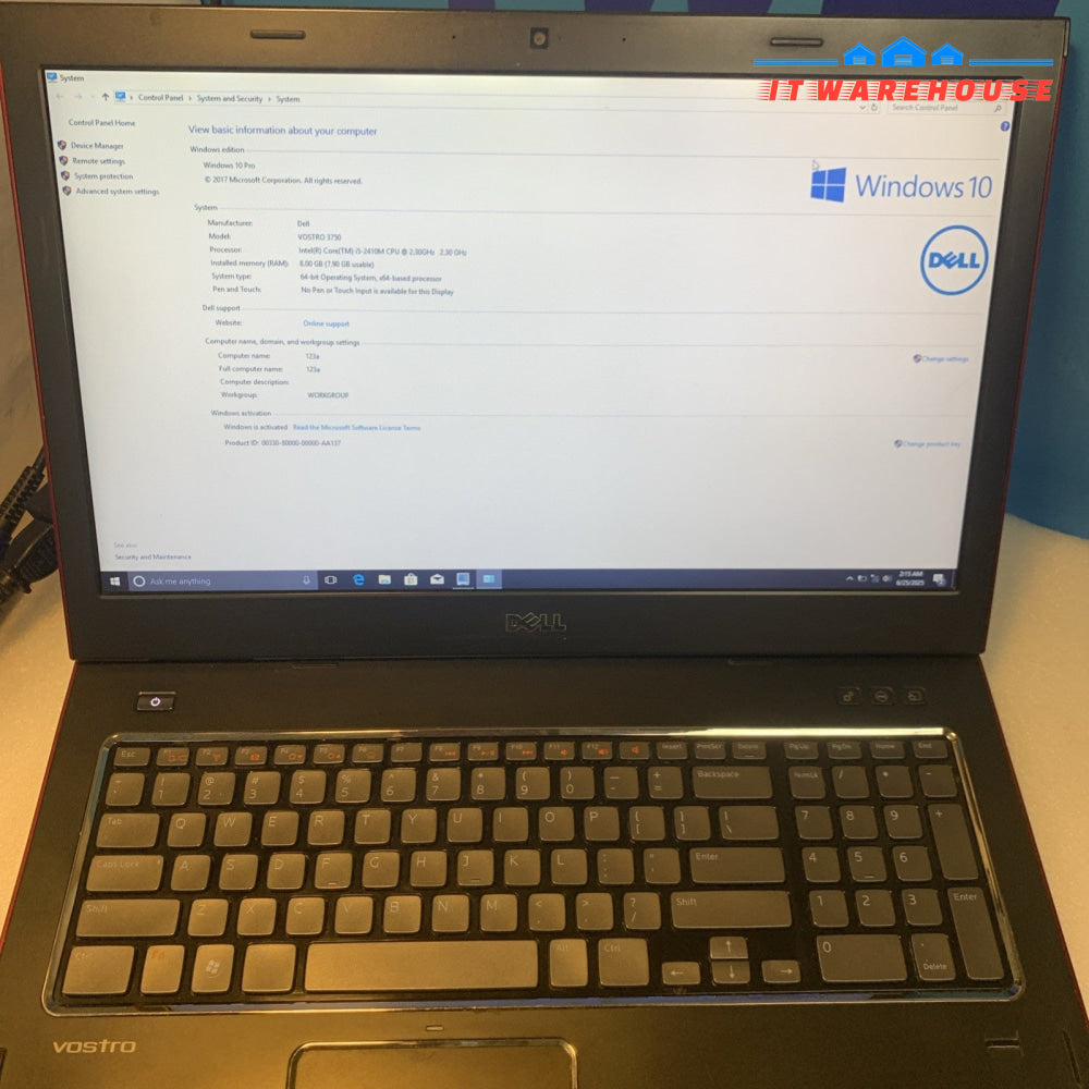 Dell Vostro 3750 i5-2410M 2.3GHZ 8GB Ram 300GB HD Windows 10 Pro Laptop
