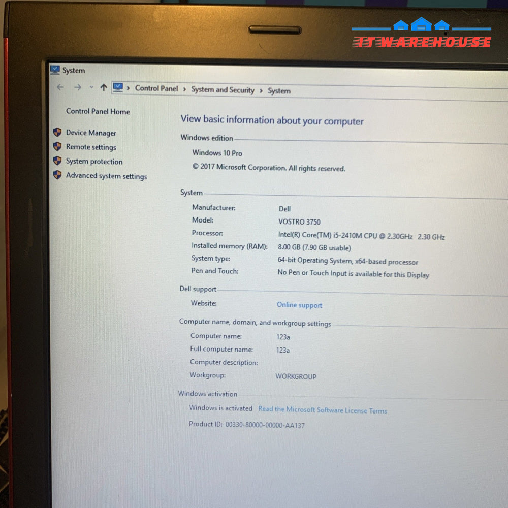 Dell Vostro 3750 i5-2410M 2.3GHZ 8GB Ram 300GB HD Windows 10 Pro Laptop