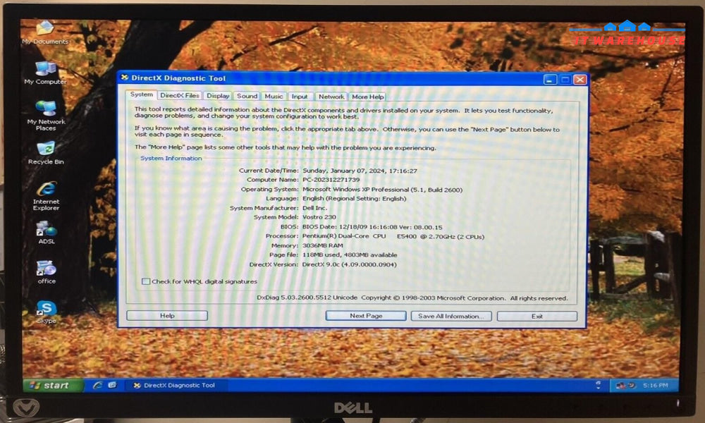~ Dell Vostro D07M Desktop Dual-Core E5400 CPU / 4GB RAM / 160GB HDD/ Win XP Pro