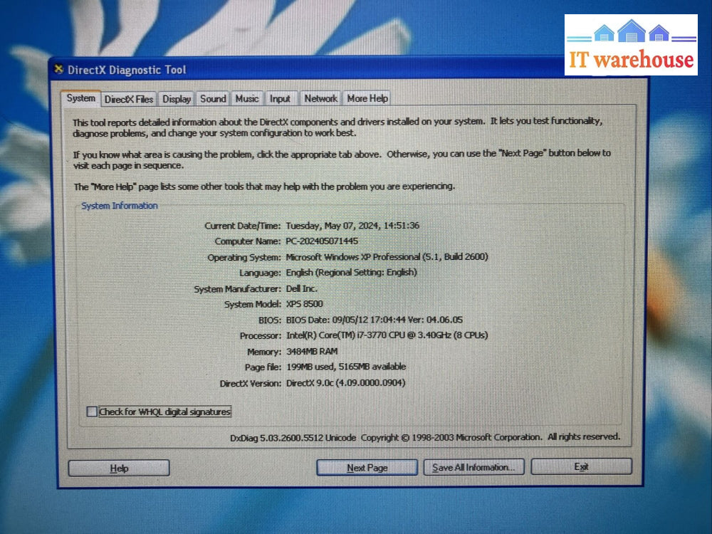 Dell Xps 8500 Desktop Intel I7-3770 Cpu / 4Gb Ram 250Gb Hdd Windows Xp ~