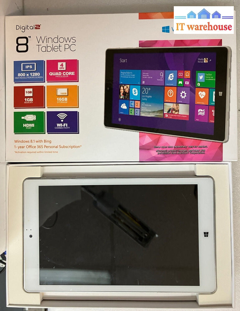 ~ Digital2 8" Tablet Intel Z3735F CPU 1GB Ram 16GB Storage Wi-Fi (No OS, READ)
