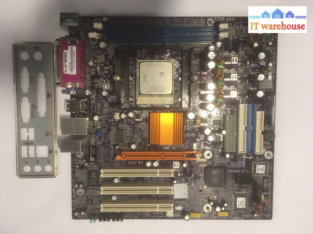 + ECS 760GX-M V1.1A Socket 754 Micro ATX Motherboard + AMD Sempron CPU W/ plate