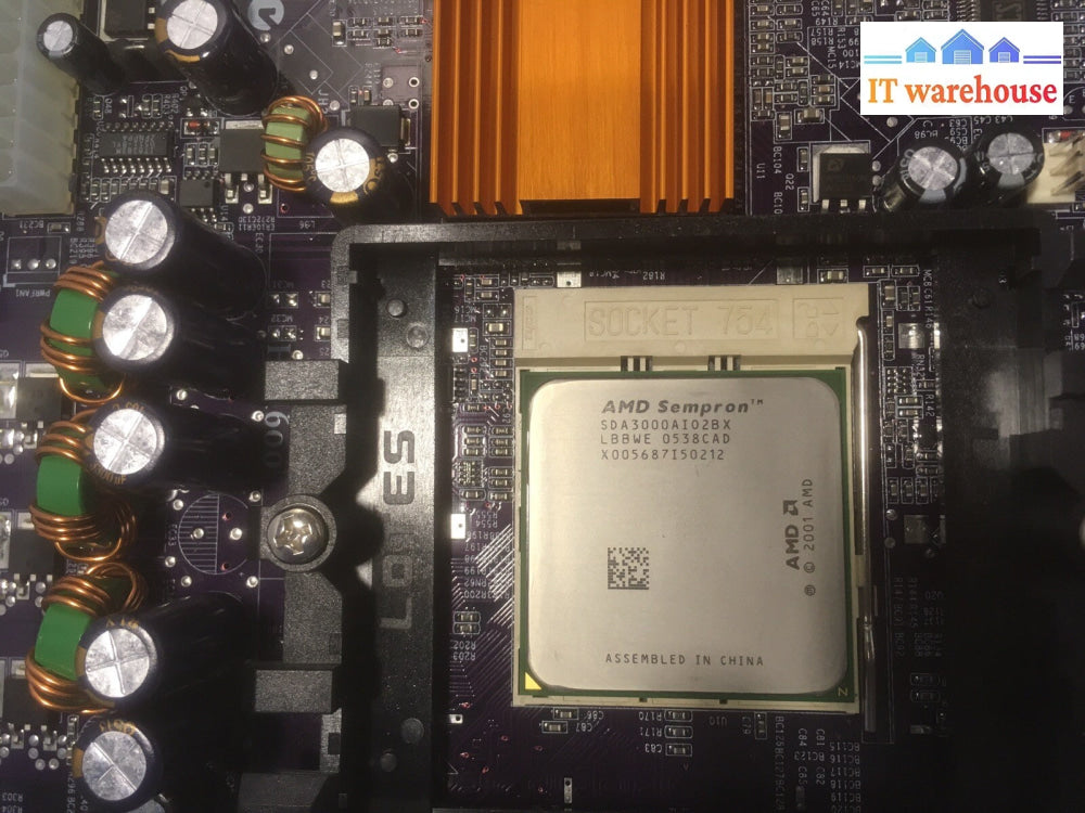 + ECS 760GX-M V1.1A Socket 754 Micro ATX Motherboard + AMD Sempron CPU W/ plate