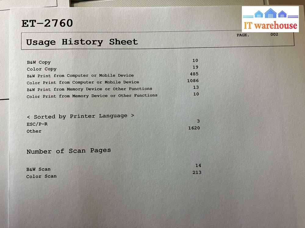 ~ Epson Ecotank Et-2760 Wireless Color Inkjet All-In-One Printer Page Count 1622