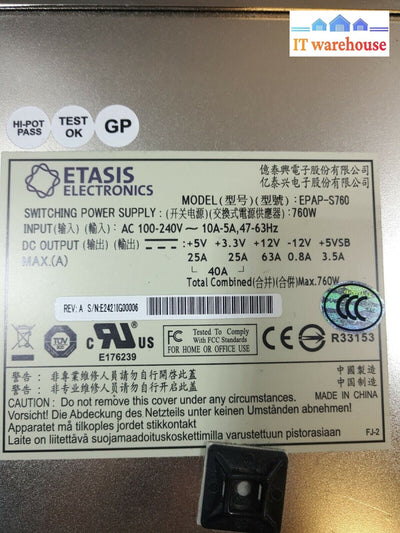 - ETASIS ELECTRONICS EPAP-S760 760W Power Supply With 4PIN/6PIN PCI-E/8PIN CPU 