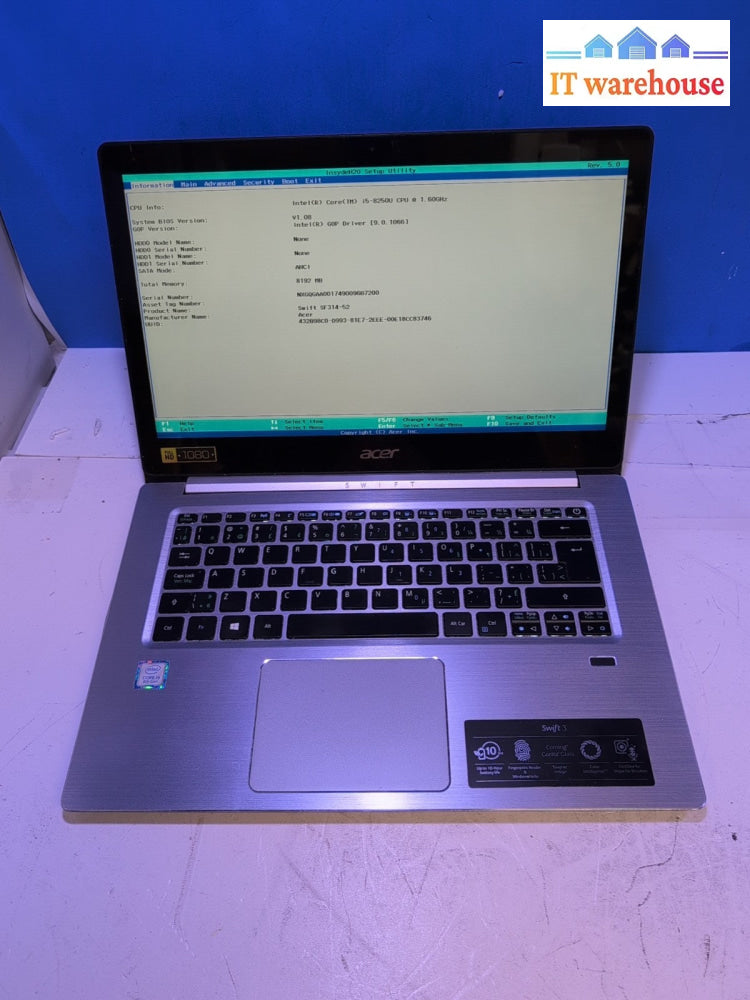 (*For Parts) Acer Swift SF314 14" Laptop Intel i5-8250U/8GB (NO SSD, NO AC) -