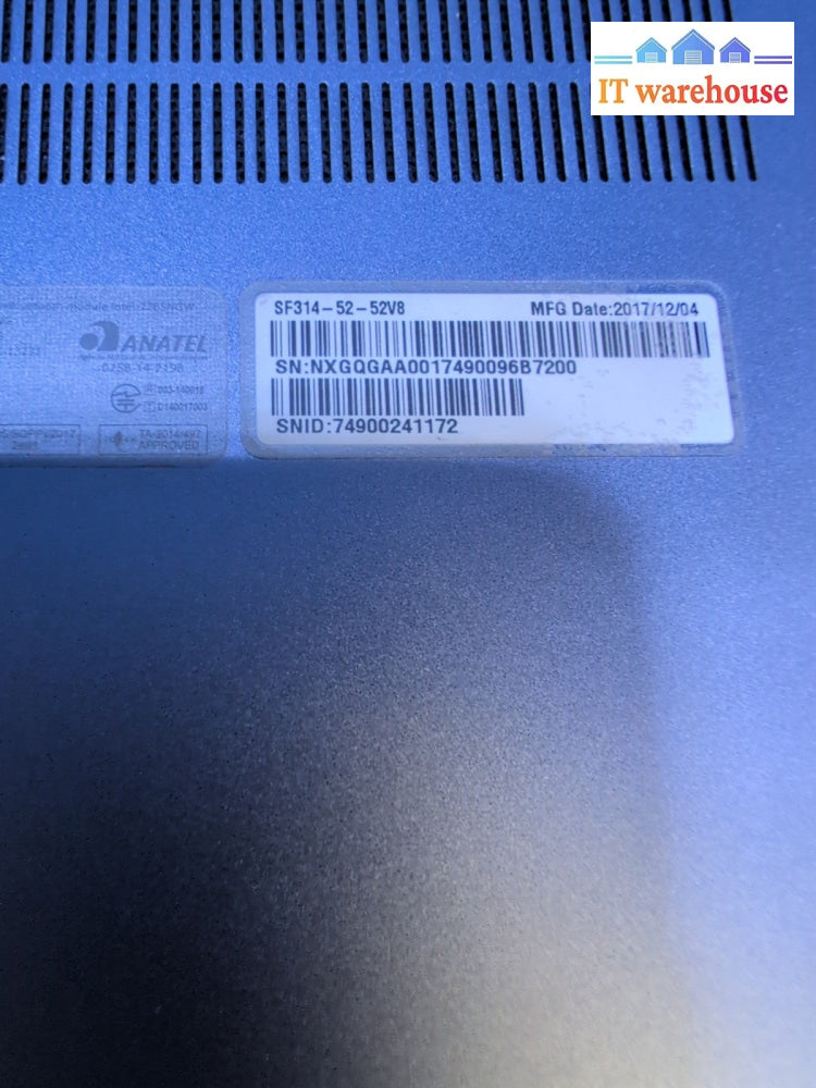 (*For Parts) Acer Swift SF314 14" Laptop Intel i5-8250U/8GB (NO SSD, NO AC) -