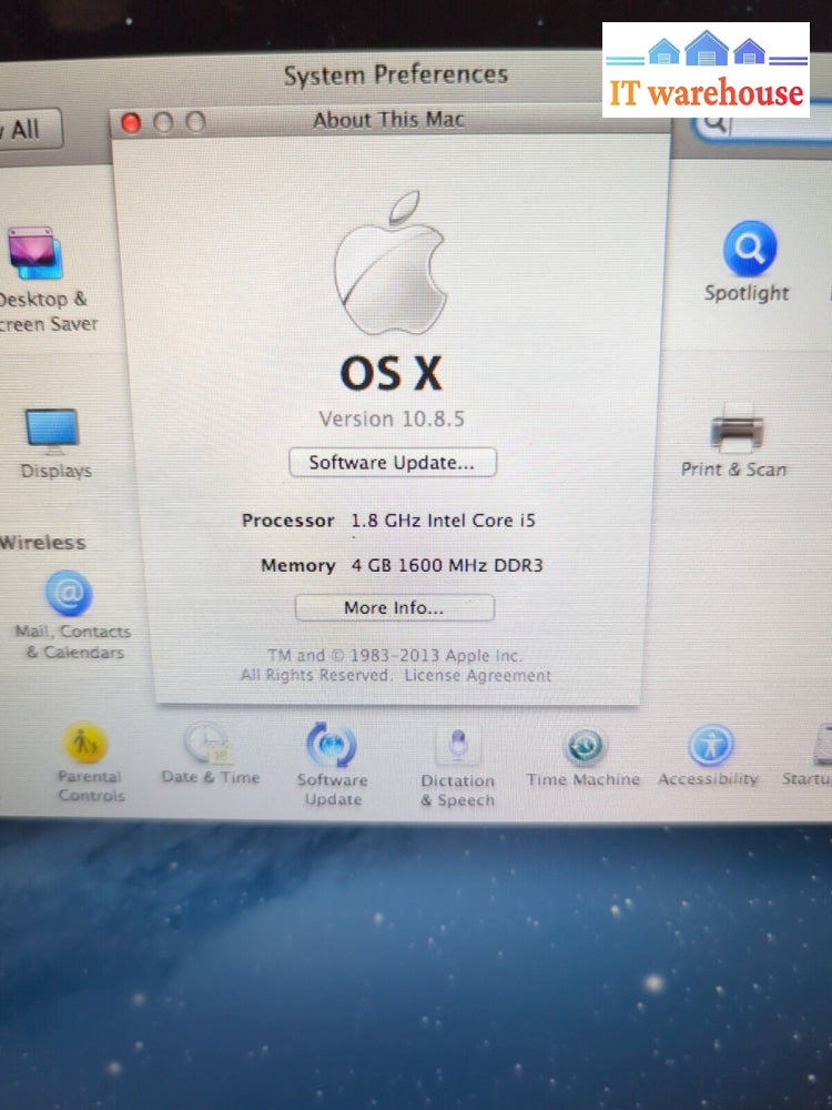 (FOR PARTS)  Apple MacBook Air A1466 13.3" Intel i5 1.8GHz/4GB DDR3/OS 10.8-