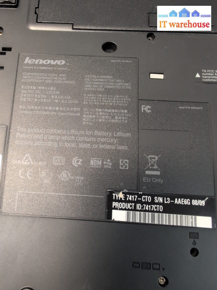 (For Parts) Lenovo ThinkPad T400 14" Laptop P8600 CPU/3GB RAM(Disk Read Error) -