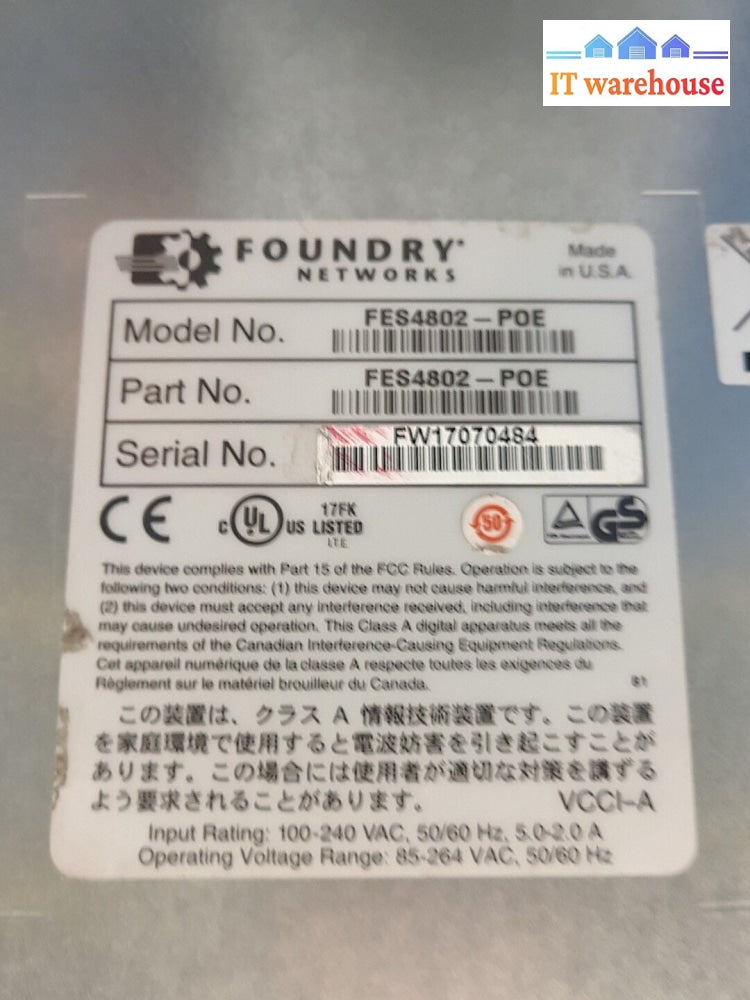 -  Foundry Fastlron Edge 4802-POE FES4802-POE 48-port POE Switch 