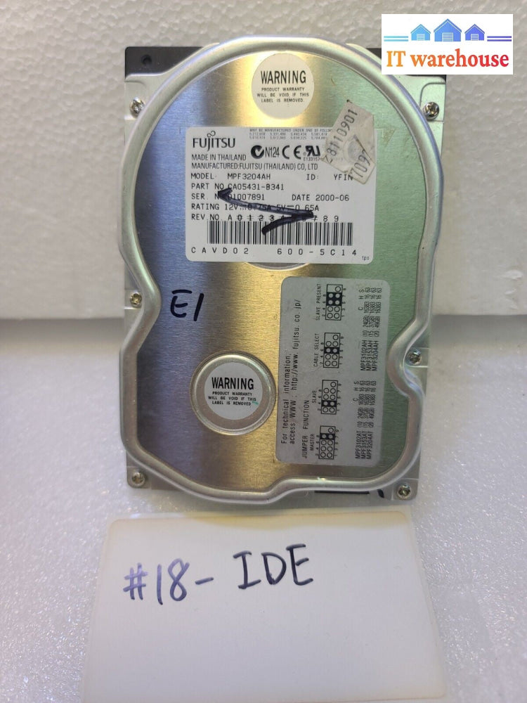 - FUJITSU 20.4GB 7.2K 2MB ATA 3.5'' IDE HARD DRIVE MPF3204AH TESTED 