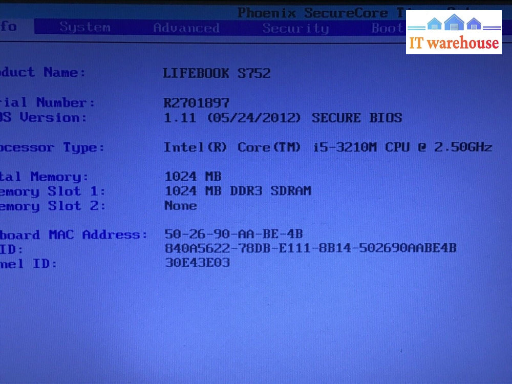 FUJITSU LIFEBOOK S752 14"Laptop Intel i5-3210M 2.5GHz NO RAM/HDD For parts as is
