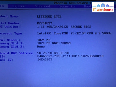 FUJITSU LIFEBOOK S752 14"Laptop Intel i5-3210M 2.5GHz NO RAM/HDD For parts as is