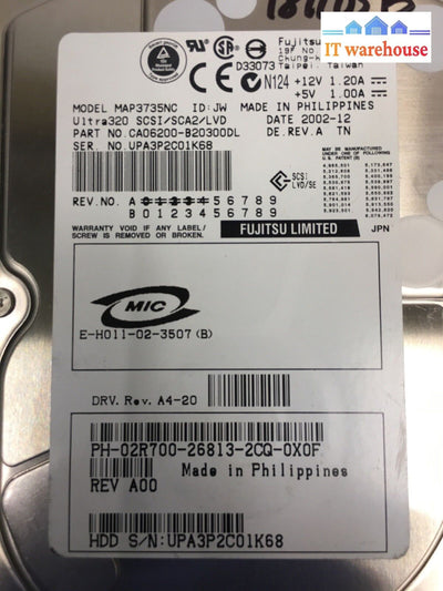 - Fujitsu Limited Map3735Nc 73Gb 10K U320 Scsi With Caddy J4446 2R700